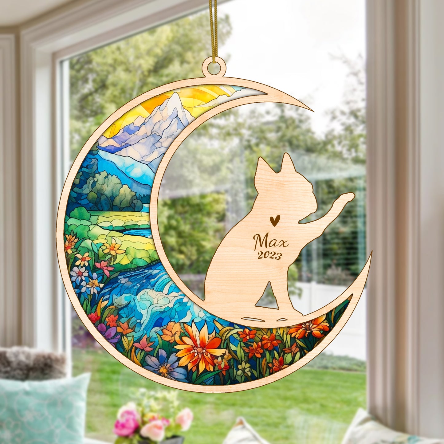 Netecom Boston Terrier Dog Memorial Suncatcher, Personalized Dog Christmas Ornament with Name Date, Dog Death Sympathy Gift for Pet Loss Sun Catchers, Dog Grief Gift, Bereavement Gifts for Loss of Pet