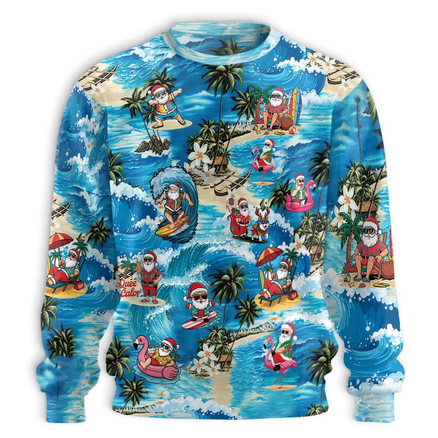 Funny Santa Surfing Dolphin Sweatshirt, 3D All Over Print Christmas Tropical Crewneck Pullover for Men Women, Santa Holiday Gift - Netecom