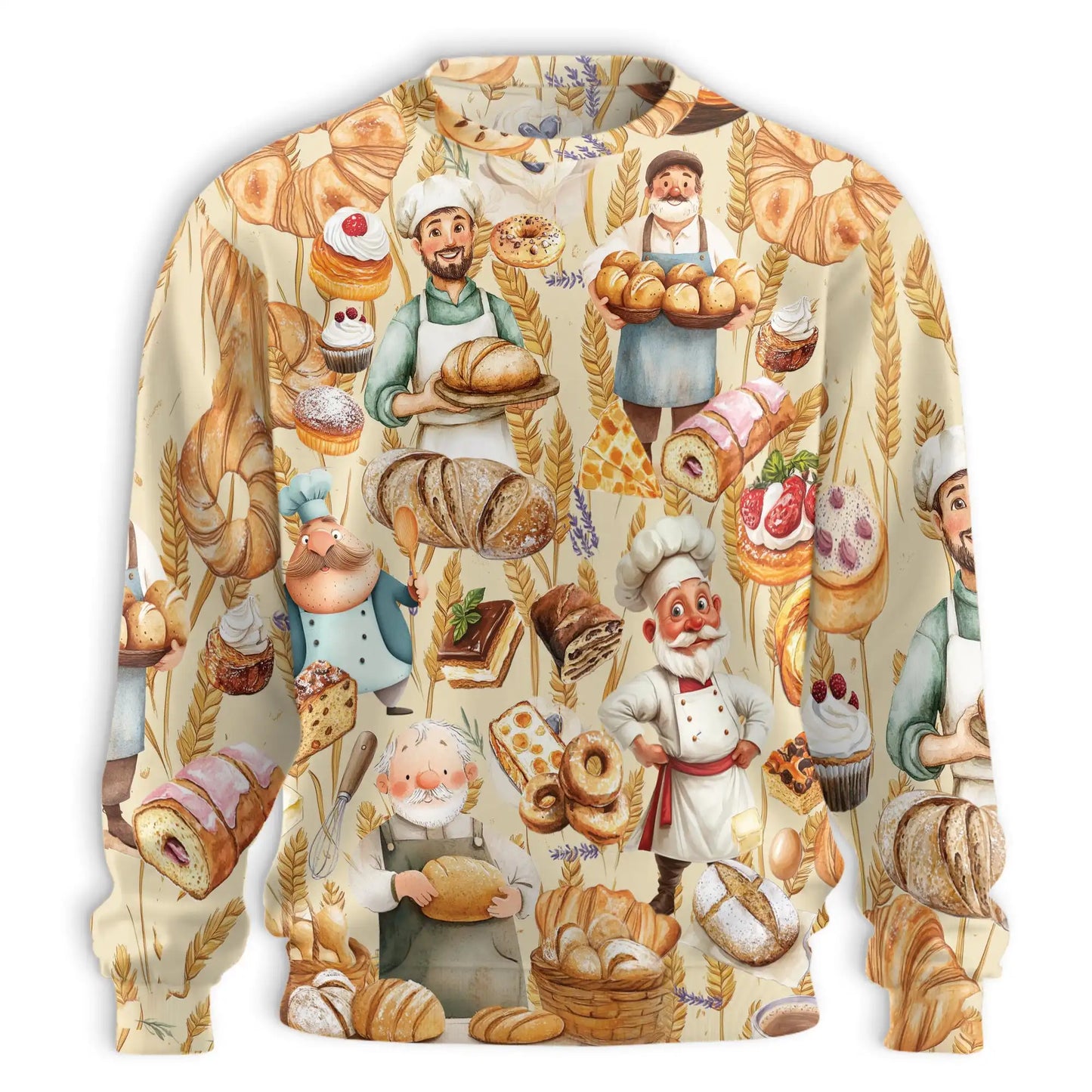 Cartoon Baker Pattern Sweatshirt, 3D All Over Print Baking Crewneck Pullover for Men Women, Baker Lover Gift - Netecom