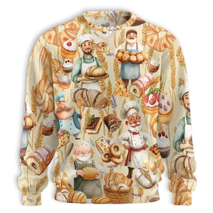 Cartoon Baker Pattern Sweatshirt, 3D All Over Print Baking Crewneck Pullover for Men Women, Baker Lover Gift - Netecom