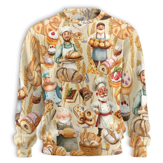 Cartoon Baker Pattern Sweatshirt, 3D All Over Print Baking Crewneck Pullover for Men Women, Baker Lover Gift - Netecom