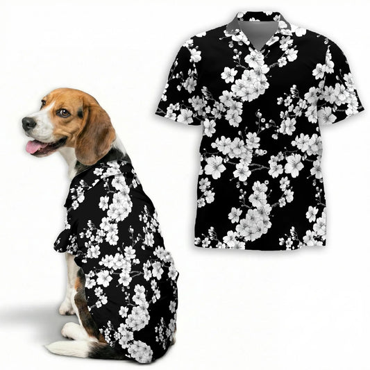 Sakura Cherry Blossom Floral Print Hawaii Dog and Owner Japanese Matching Button Shirts