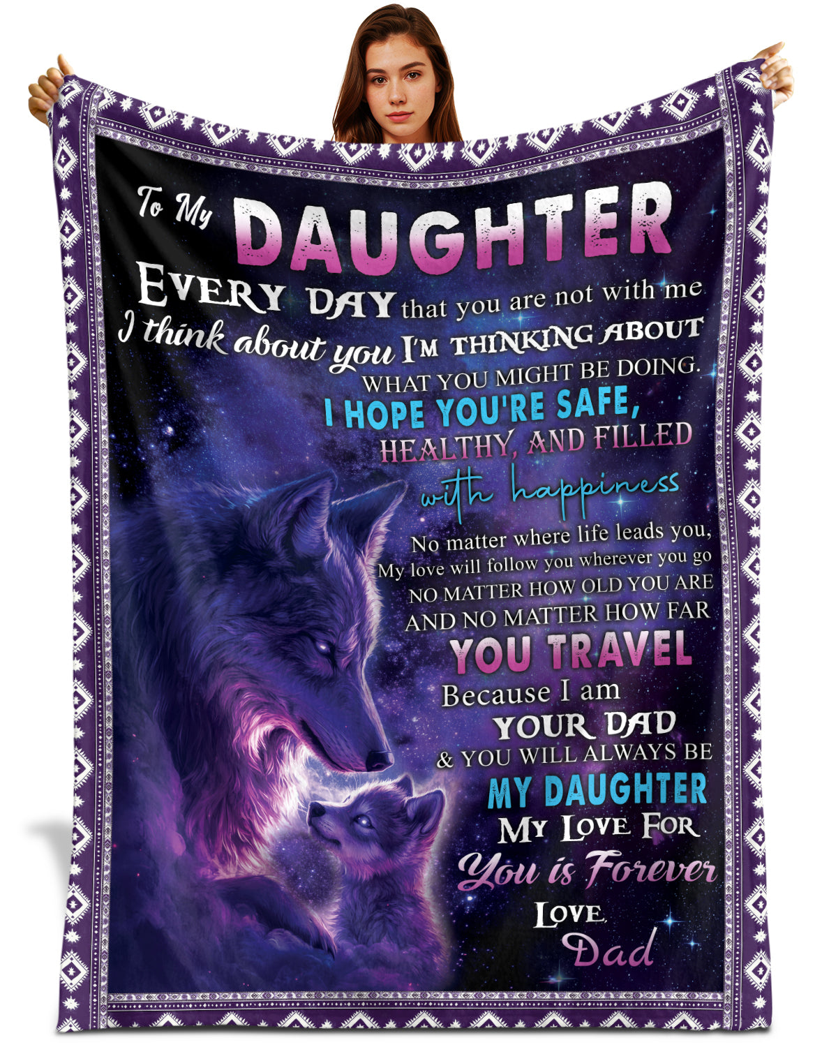 Netecom Personalized To My Daughter Blanket from Dad and Mom, Ultra Soft Warm Purple Wolf Throw Blanket for Couch, Bed or Sofa, Birthday, Christmas, Graduation or Anniversary Present for Daughter