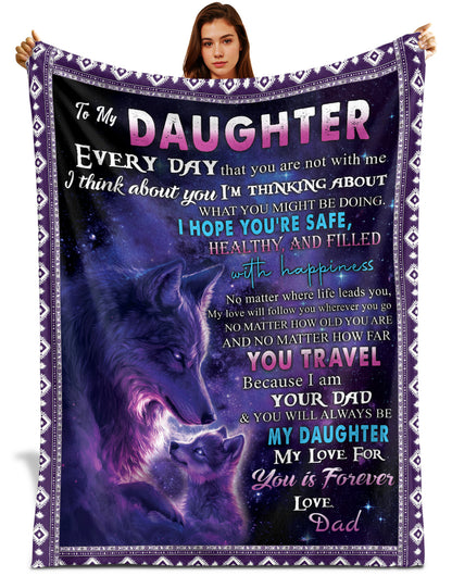 Netecom Personalized To My Daughter Blanket from Dad and Mom, Ultra Soft Warm Purple Wolf Throw Blanket for Couch, Bed or Sofa, Birthday, Christmas, Graduation or Anniversary Present for Daughter