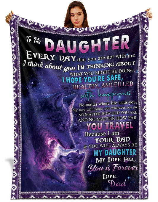 Netecom Personalized To My Daughter Blanket from Dad and Mom, Ultra Soft Warm Purple Wolf Throw Blanket for Couch, Bed or Sofa, Birthday, Christmas, Graduation or Anniversary Present for Daughter