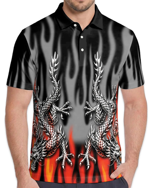 Fire Dragon Polo Shirt for Men – Flaming Fantasy Design | Netecom