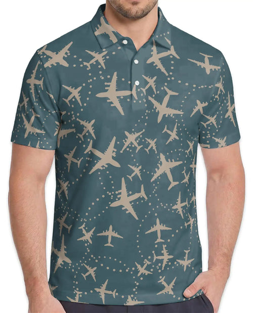 Airplane Polo Shirt - Aviation Travel Flight Route Pattern Design | Netecom