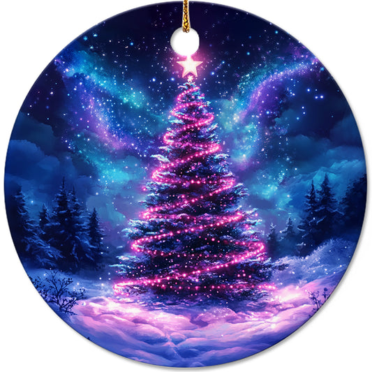 Netecom Vintage Neon Christmas Tree Ornament, Galaxy Forest Ceramic Ornament for Xmas Tree Hanging Decorations Gift, Gifts for Friends & Family, Holiday Party Present