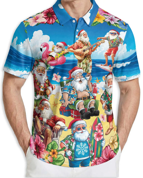 Santa Beach Holiday Polo Shirt for Men – Summer Hawaiian Xmas Shirt | Netecom