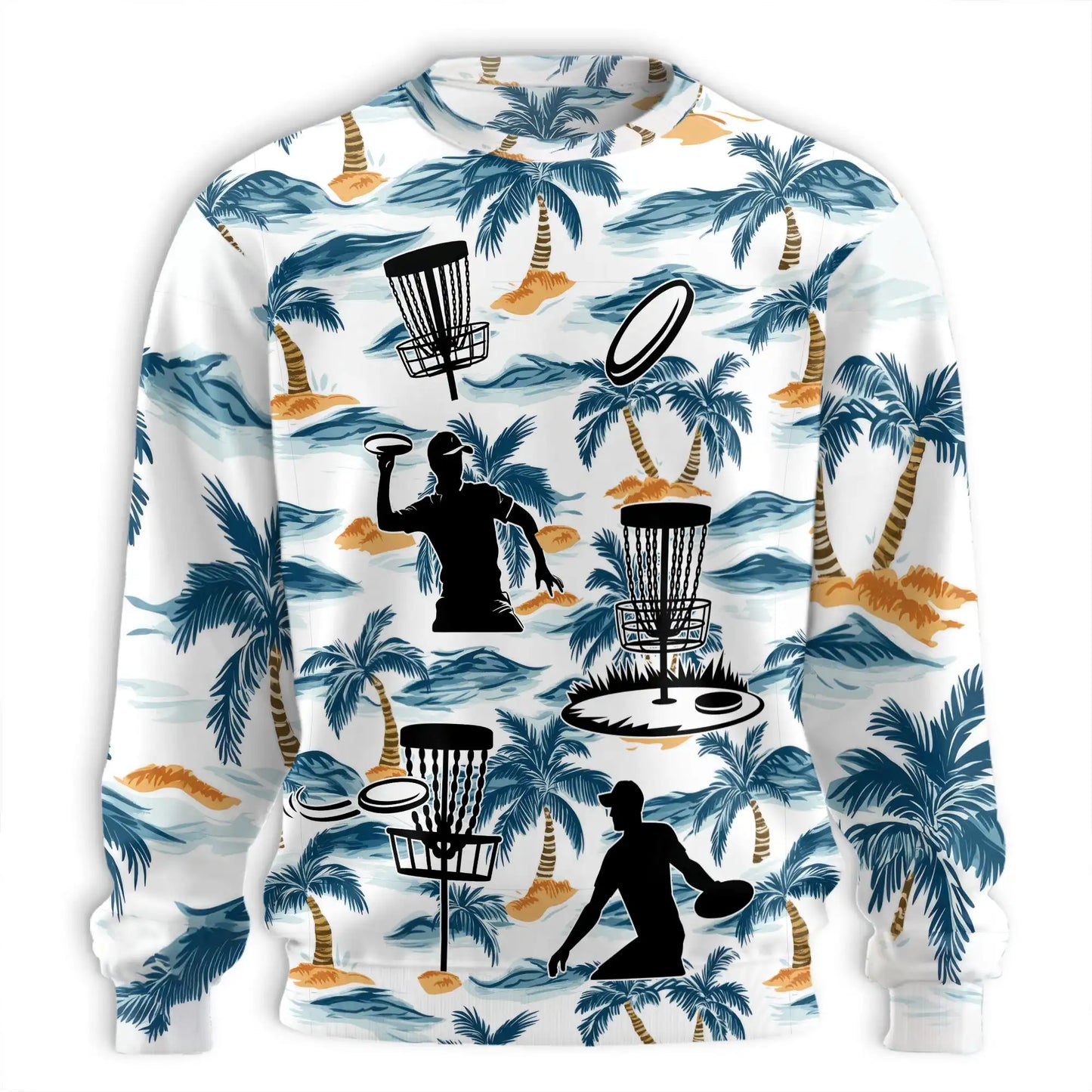 Tropical Disc Golf Sweatshirt, 3D All Over Print Palm Tree Disc Golf Crewneck Pullover for Men Women, Disc Golf Lover Gift - Netecom