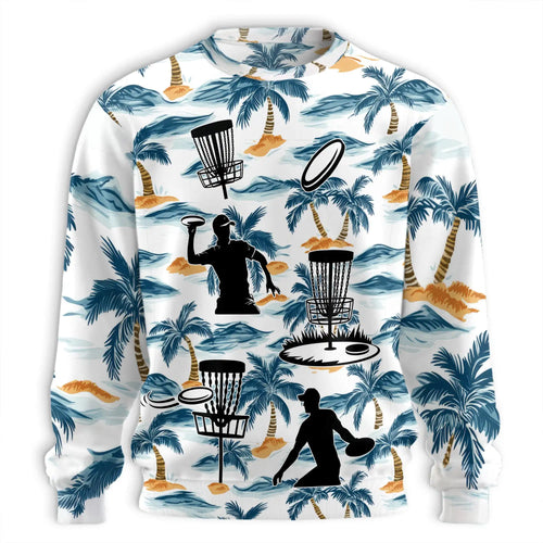 Tropical Disc Golf Sweatshirt, 3D All Over Print Palm Tree Disc Golf Crewneck Pullover for Men Women, Disc Golf Lover Gift - Netecom