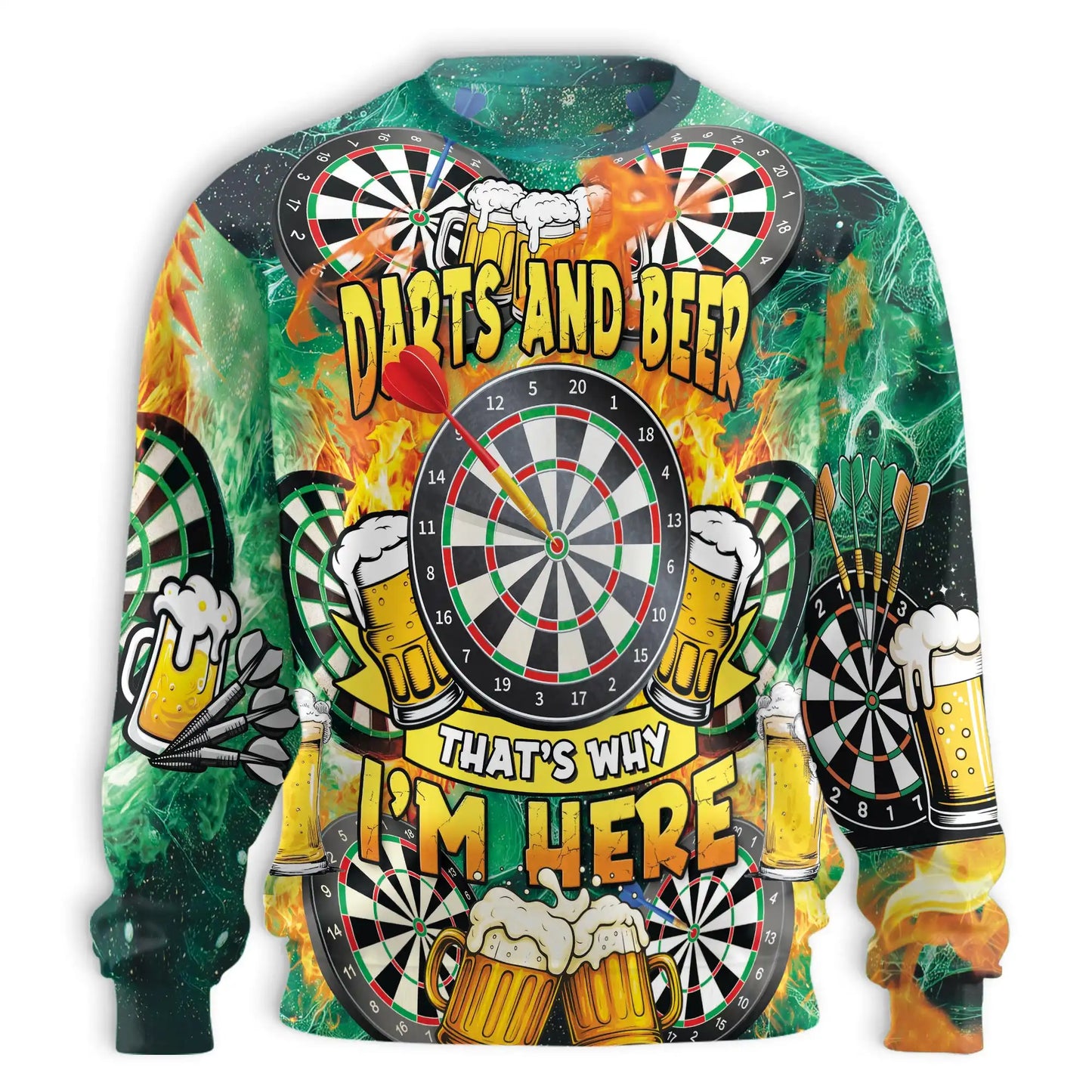 Darts and Beer Sweatshirt, 3D All Over Print Pub Game Crewneck Pullover for Men Women, Darts Player Gift - Netecom