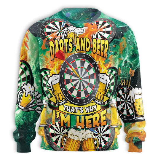 Darts and Beer Sweatshirt, 3D All Over Print Pub Game Crewneck Pullover for Men Women, Darts Player Gift - Netecom