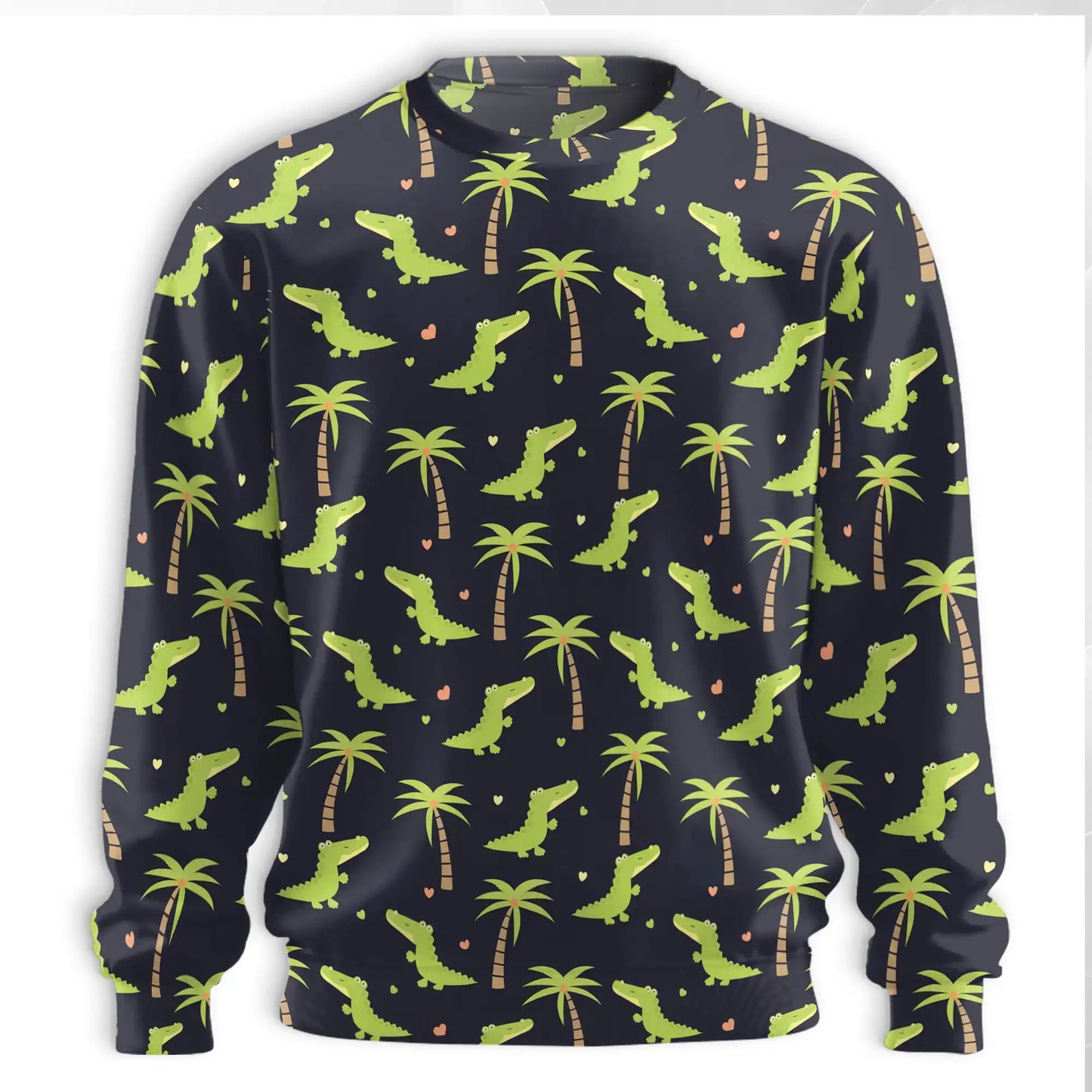 Cute Alligator Sweatshirt, 3D All Over Print Reptile Pattern Crewneck Pullover for Men Women, Alligator Lover Gift - Netecom