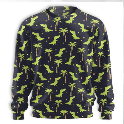 Cute Alligator Sweatshirt, 3D All Over Print Reptile Pattern Crewneck Pullover for Men Women, Alligator Lover Gift - Netecom
