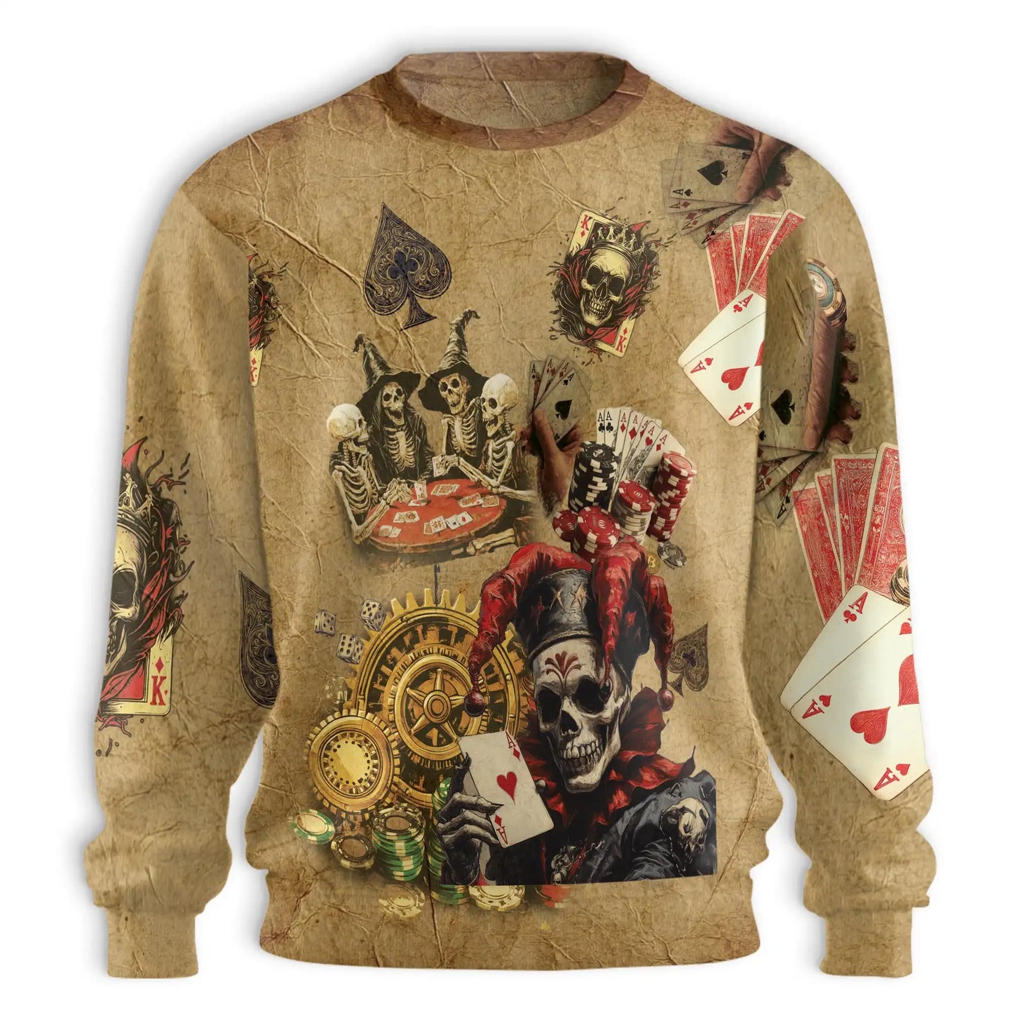 Vintage Poker Sweatshirt, 3D All Over Print Retro Casino Playing Cards Crewneck Pullover for Men Women, Poker Player Gift - Netecom