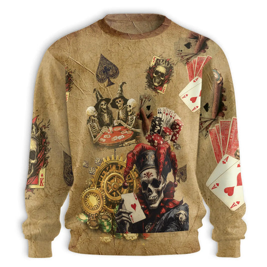 Vintage Poker Sweatshirt, 3D All Over Print Retro Casino Playing Cards Crewneck Pullover for Men Women, Poker Player Gift - Netecom