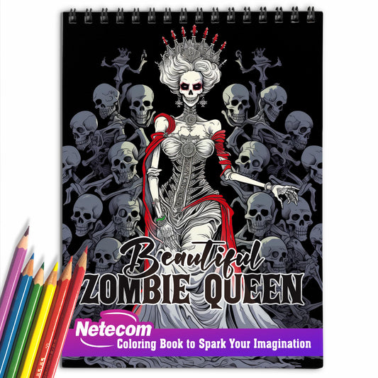 Beautiful Zombie Queen Spiral Bound Coloring Book, Discover the Haunting Beauty with 30 Exquisite Zombie Queen Coloring Pages for Fans of the Macabre to Bring Life to Undead Royalty