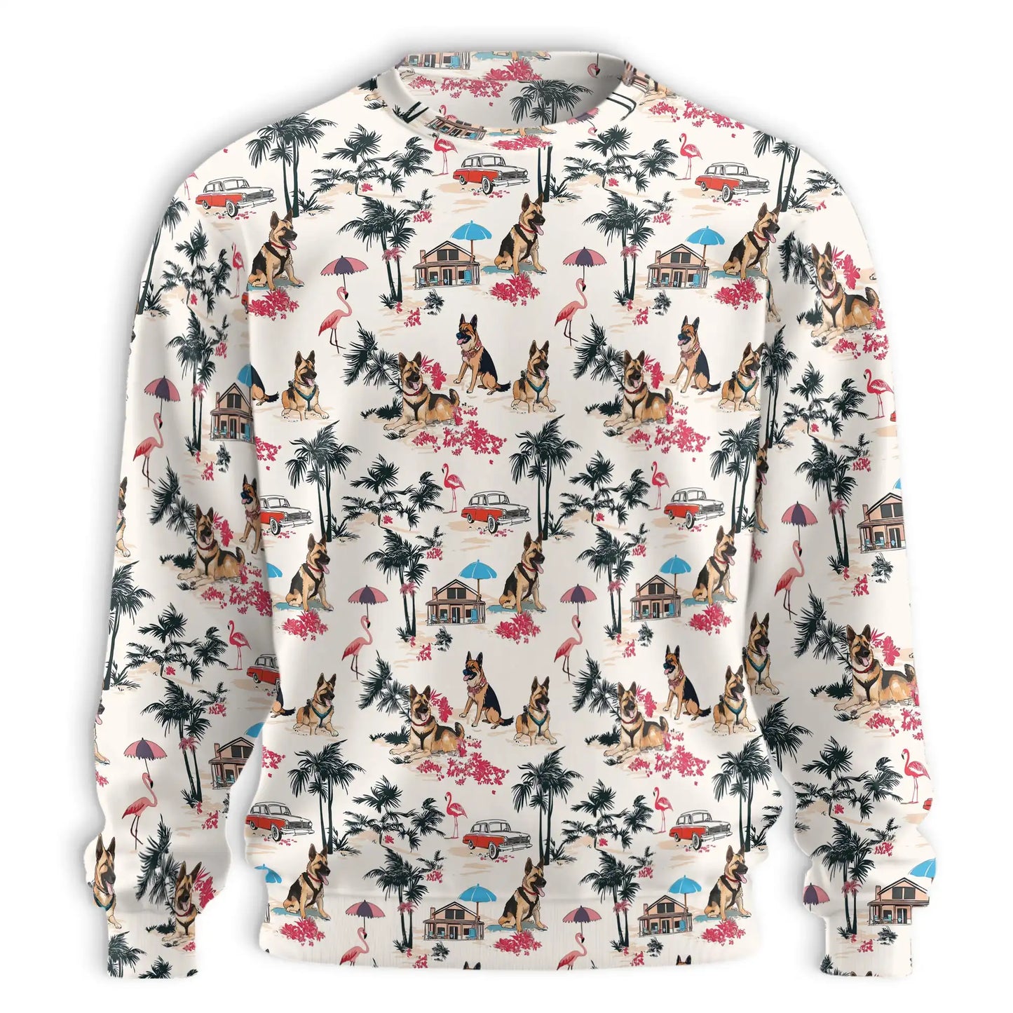 Shepherd Summer Beach Sweatshirt, 3D All Over Print Tropical Dog Crewneck Pullover for Men Women, Shepherd Lover Gift - Netecom
