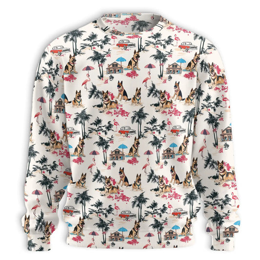 Shepherd Summer Beach Sweatshirt, 3D All Over Print Tropical Dog Crewneck Pullover for Men Women, Shepherd Lover Gift - Netecom