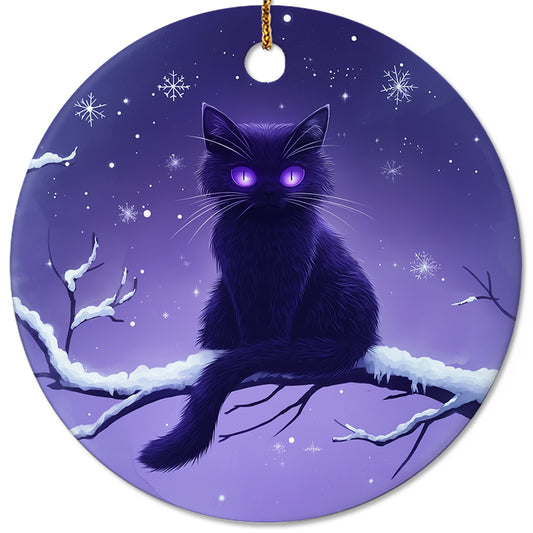 Netecom Enchanted Purple Cat Christmas Ornaments, Ceramic Snow Night Sky Keepsake Ornament for Christmas Tree Decorations, Kitten Lover Gift, Gifts for Holiday, Party, Home Decor