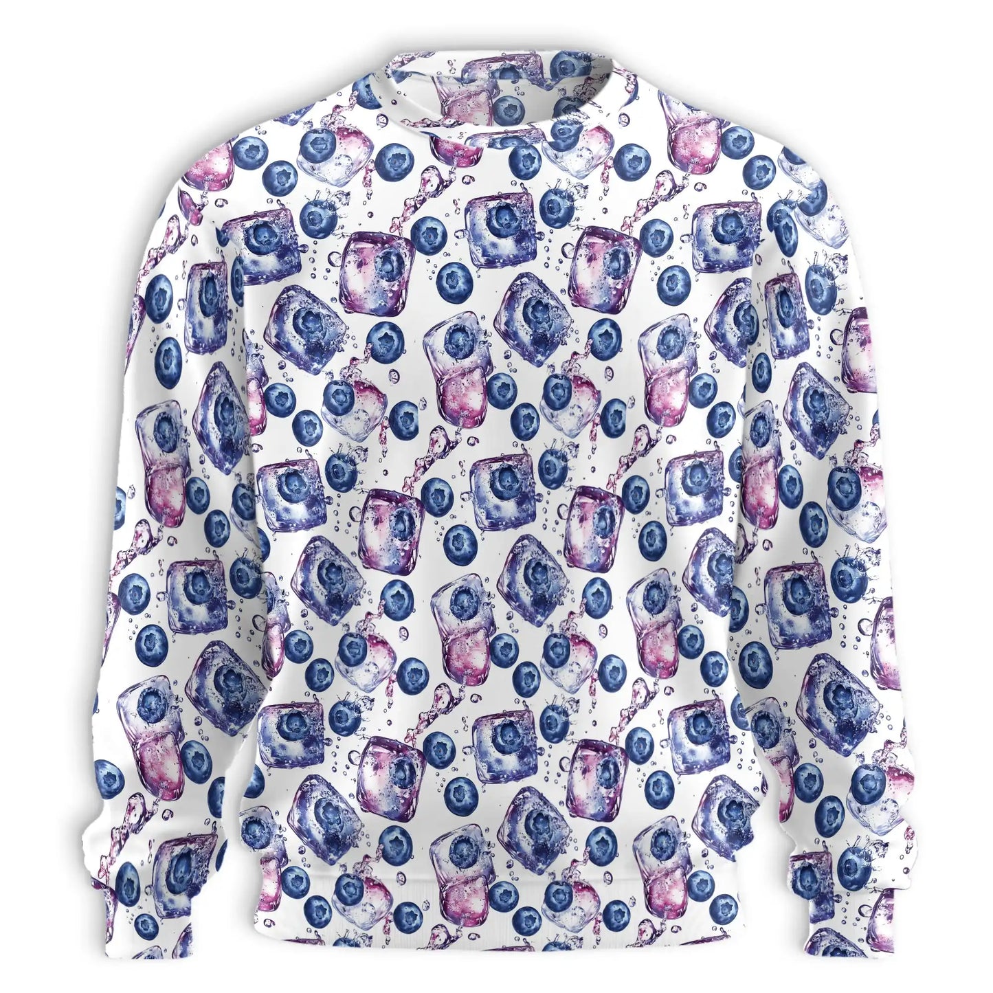 Blueberry Ice Cubes Sweatshirt, 3D All Over Print Refreshing Fruit Crewneck Pullover for Men Women, Blueberry Lover Gift - Netecom