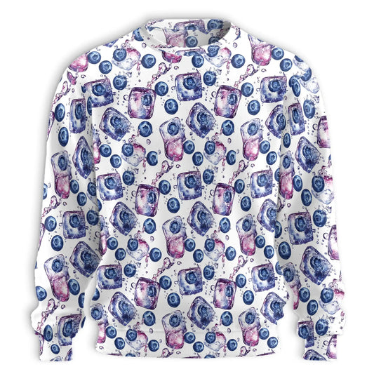 Blueberry Ice Cubes Sweatshirt, 3D All Over Print Refreshing Fruit Crewneck Pullover for Men Women, Blueberry Lover Gift - Netecom