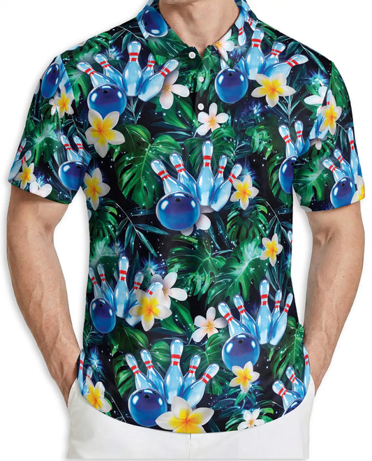 Tropical Bowling 3D Polo Shirt for Men – Floral Palm Tree Sports Style | Netecom