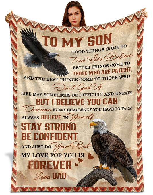 Netecom Personalized To My Son Blanket from Dad and Mom, Ultra Soft Warm Eagle Motivational Throw Blanket for Couch, Bed or Sofa, Birthday Gift for Son, Present for Christmas, Graduation