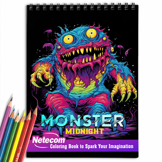 Midnight Monster Spiral Bound Coloring Book, A Creepy Mini-Monsters Coloring Book for Adults and Teens, Coloring Pages for Relaxation and Stress Relief