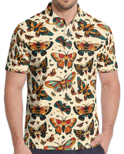 Vintage Butterfly Pattern Polo Shirt for Men – Retro Floral Nature Style | Netecom