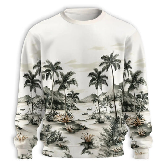 Vintage Coconut Tree Sweatshirt, 3D All Over Print Tropical Beach Aesthetic Crewneck Pullover for Men Women, Coconut Lover Gift - Netecom
