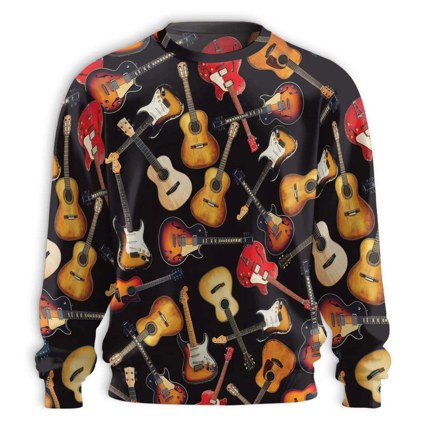 Guitar Pattern Sweatshirt, 3D All Over Print Musical Instrument Crewneck Pullover for Men Women, Guitar Lover Gift - Netecom