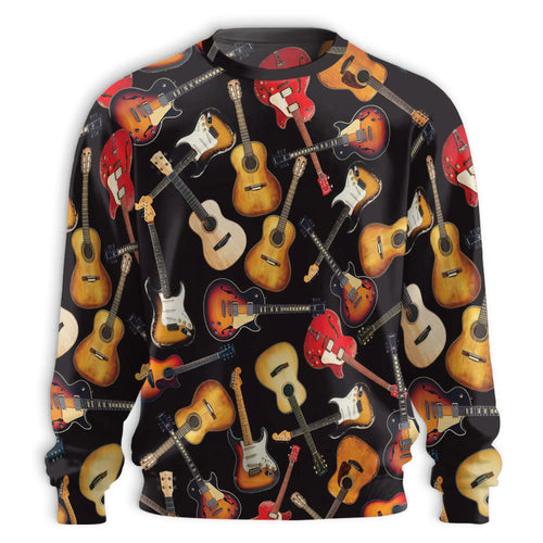 Guitar Pattern Sweatshirt, 3D All Over Print Musical Instrument Crewneck Pullover for Men Women, Guitar Lover Gift - Netecom