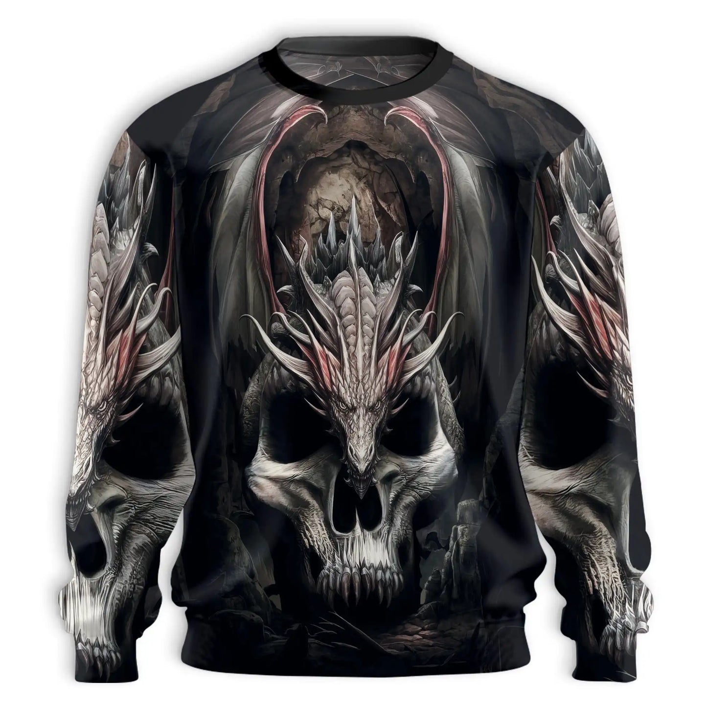 Gothic Dragon Skull Sweatshirt, 3D All Over Print Dark Fantasy Crewneck Pullover for Men Women, Dragon Lover Gift - Netecom