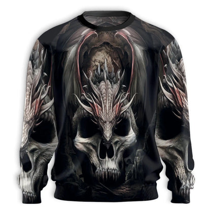Gothic Dragon Skull Sweatshirt, 3D All Over Print Dark Fantasy Crewneck Pullover for Men Women, Dragon Lover Gift - Netecom
