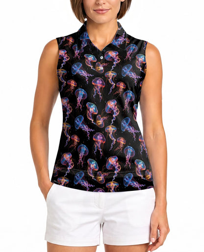 Neon Jellyfish Sleeveless Polo Shirt for Women | Netecom