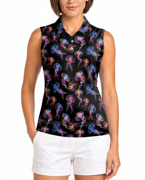 Neon Jellyfish Sleeveless Polo Shirt for Women | Netecom