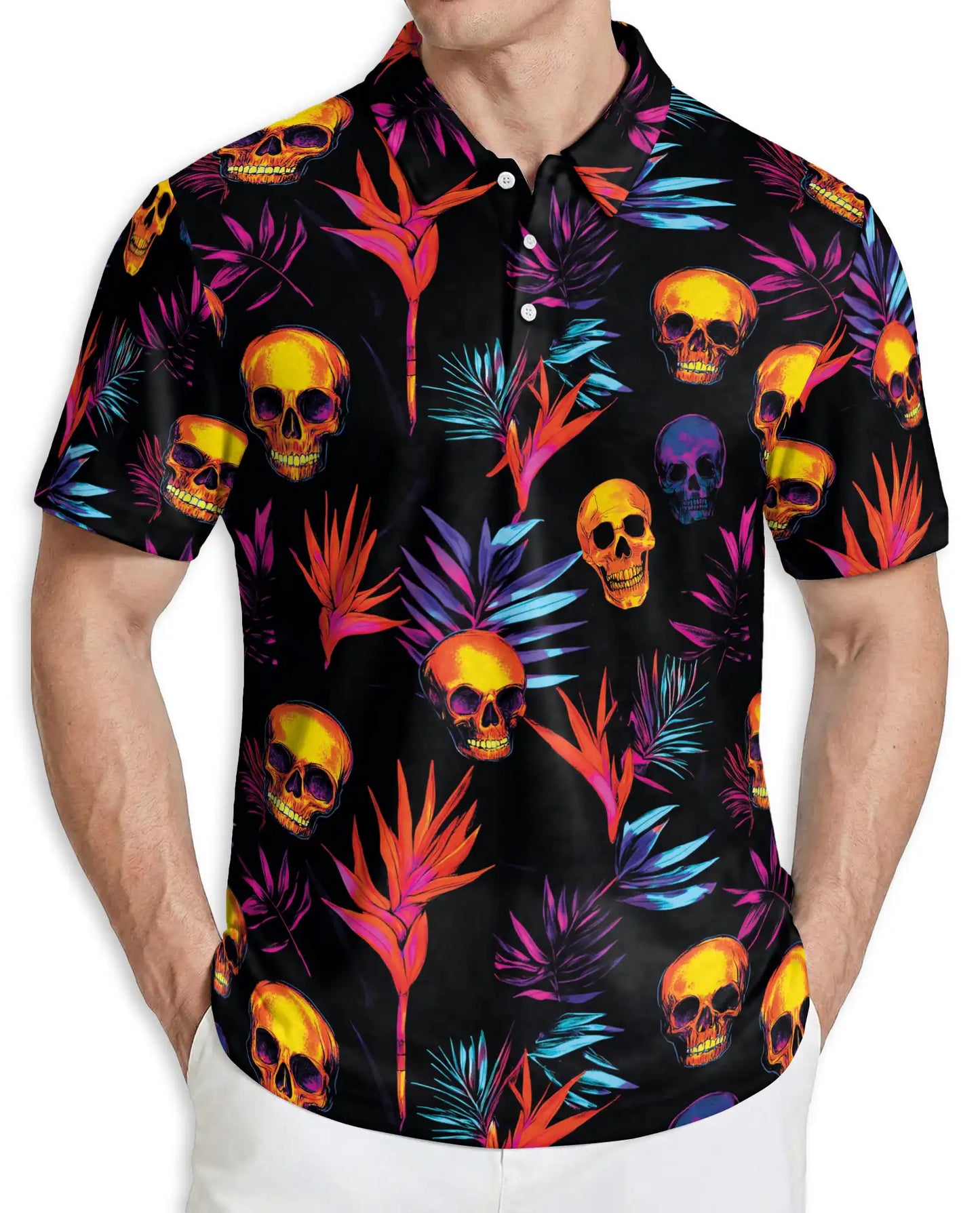 Neon Skull Polo Shirt – Tropical Gothic Print | Netecom