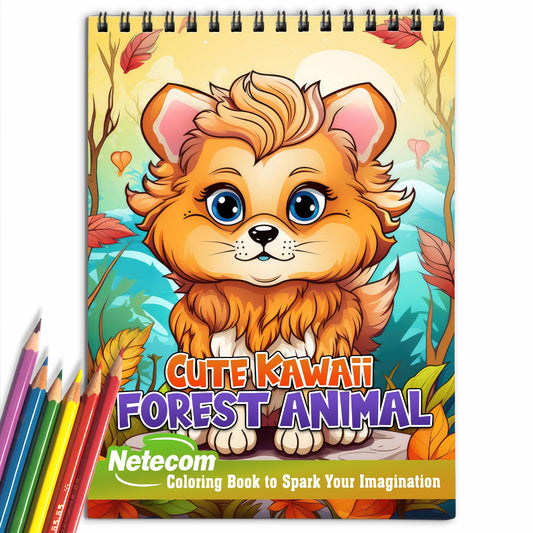 Cute Kawaii Forest Animal Spiral Bound Coloring Book, Discover the Whimsical World of Kawaii Forest Animals with 30 Exquisite Coloring Pages that Showcase the Adorable and Playful Creatures