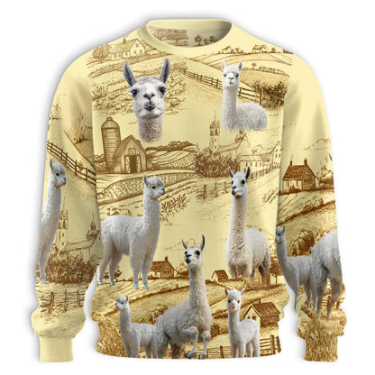 Vintage Countryside Farm Llama Sweatshirt, 3D All Over Print Rustic Farm Animal Crewneck Pullover for Men Women, Llama Lover Gift - Netecom