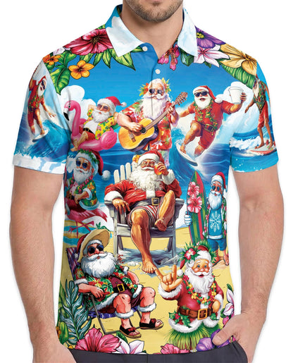 Funny Surfing Santa Polo Shirt for Men – Christmas Beach Style | Netecom