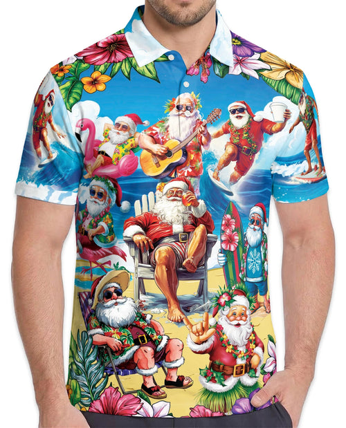 Funny Surfing Santa Polo Shirt for Men – Christmas Beach Style | Netecom