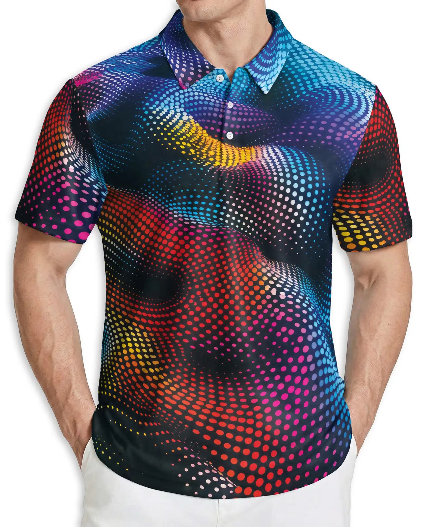 Abstract Dot Wave Polo Shirt – Colorful Modern Style | Netecom