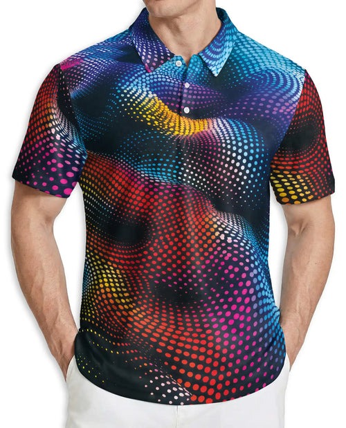 Abstract Dot Wave Polo Shirt – Colorful Modern Style | Netecom