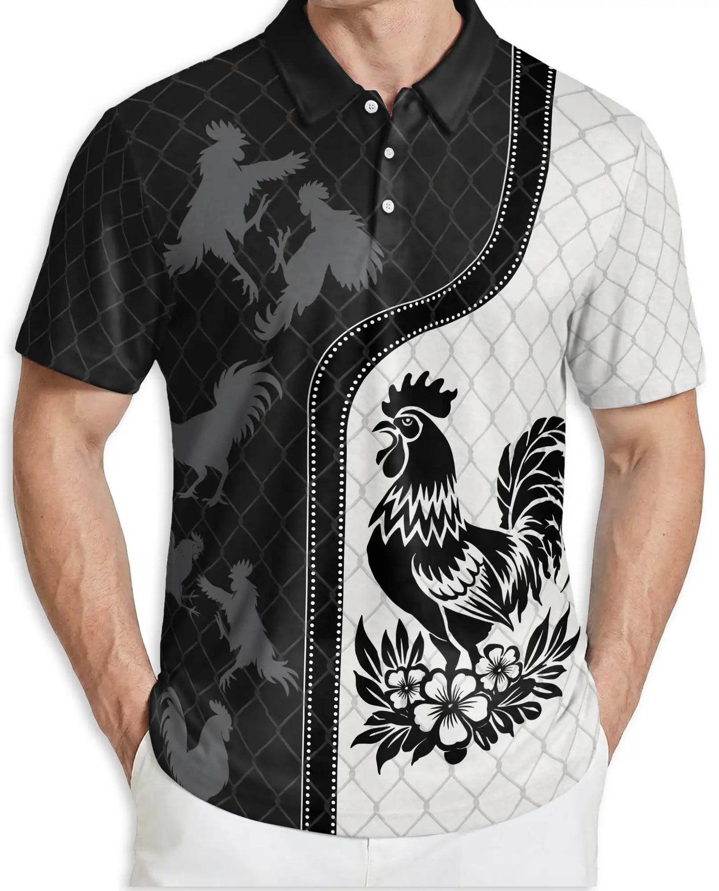 Rooster Polo Shirt – Farmhouse Chicken Art Print | Netecom