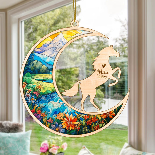 Netecom Horse Memorial Suncatcher, Personalized Horse Christmas Ornament with Name Date, Horse Death Sympathy Gift Pet Loss Sun Catchers, Horse Grief Gift, Bereavement Gifts for Loss of Horse