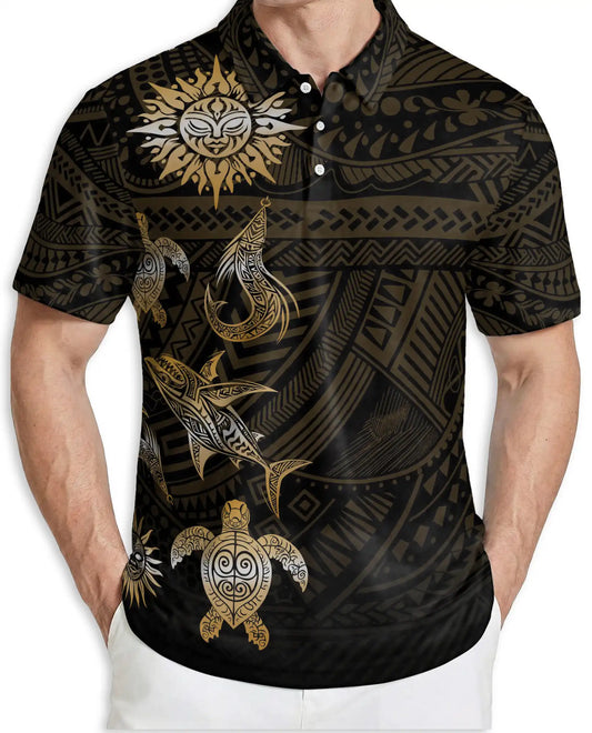 Polynesian Sea Turtle 3D Polo Shirt for Men – Tribal Ocean Style | Netecom