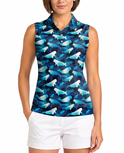 Beluga Whales Sleeveless Polo Shirt for Women – Ocean Animal Style | Netecom