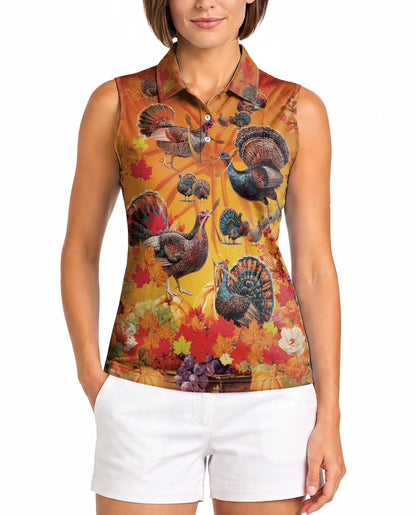 Turkey Thanksgiving Edition Sleeveless Polo Shirt for Women | Netecom
